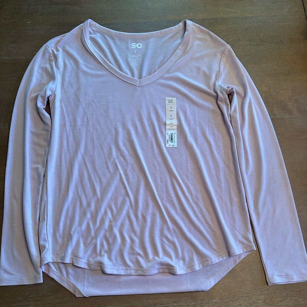 SO Women's Pink V-Neck Long Sleeve Tee